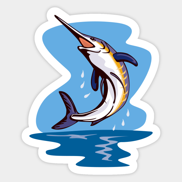 Blue Marlin Fish Jumping Retro Sticker by retrovectors